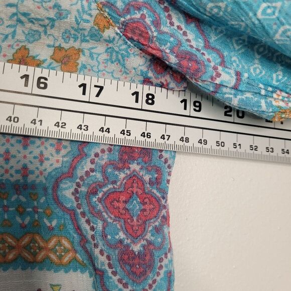 Ruby Rd boho button front roll tab sleeves mix print patchwork size small - Picture 6 of 7